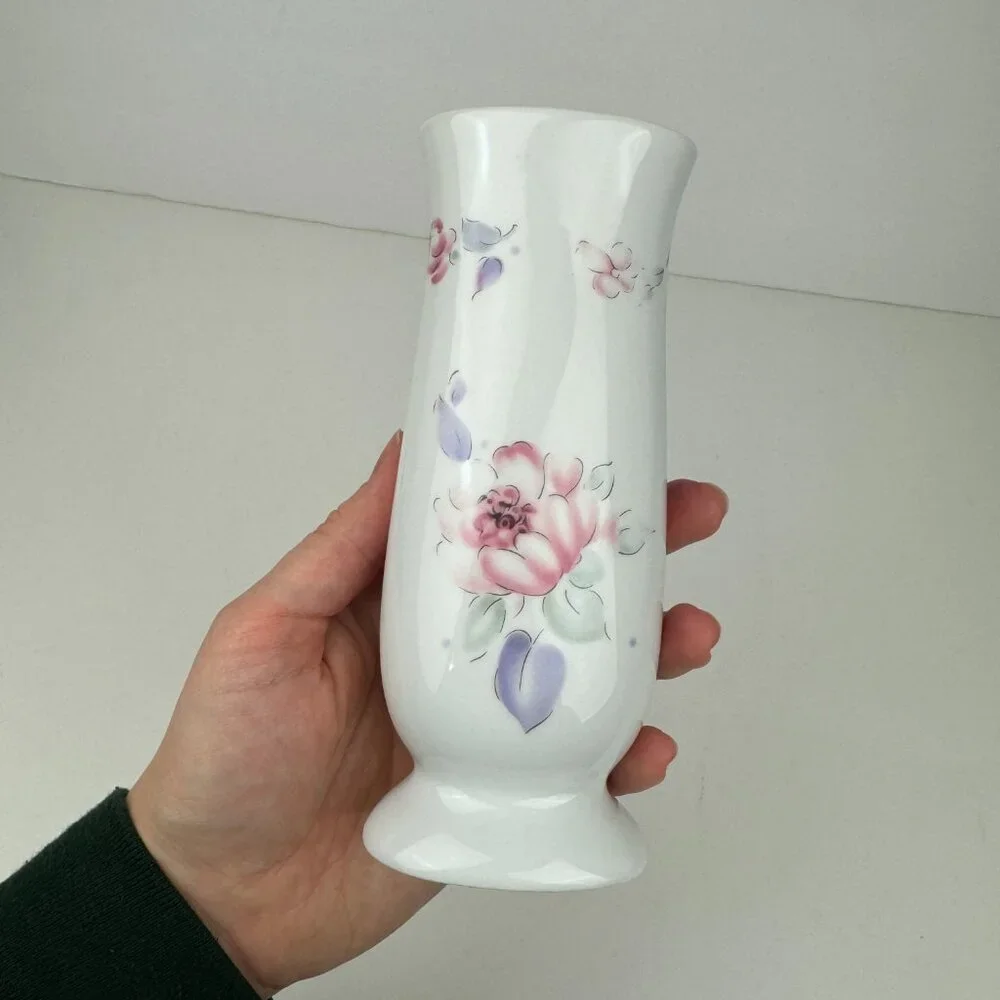 Vtg‎ 90s Especially for you FTD Flower Vase White Pastel Floral Image 6.5in tall